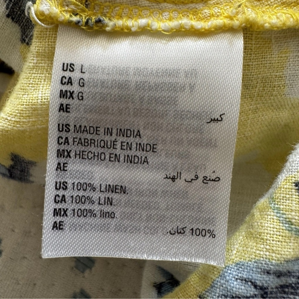 Charter Club Luxury 100% Linen Top Large Yellow Floral V-Neck Short Sleeve Tie - Picture 5 of 6